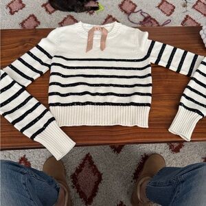 No. 21 Black and White Striped Crew Neck Sweater